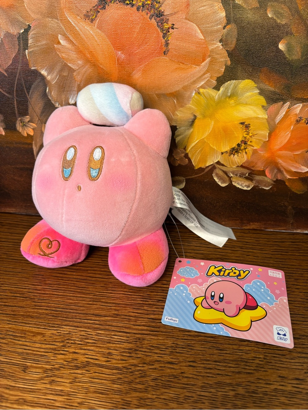 Ryu Pastel Pink Kirby Plush with Rainbow Swirl Candy Stuffed Toy